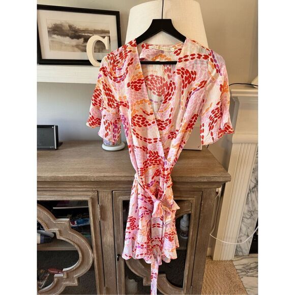 Marie Oliver Colorful Silk Ruffle Wrap Retta Dress Size XSmall - Picture 1 of 10